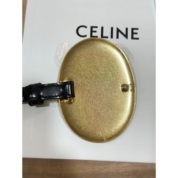 CELINE Maison Belt 13mm Taurillon Leather Black Gold Buckle Size 85 NIB Rare